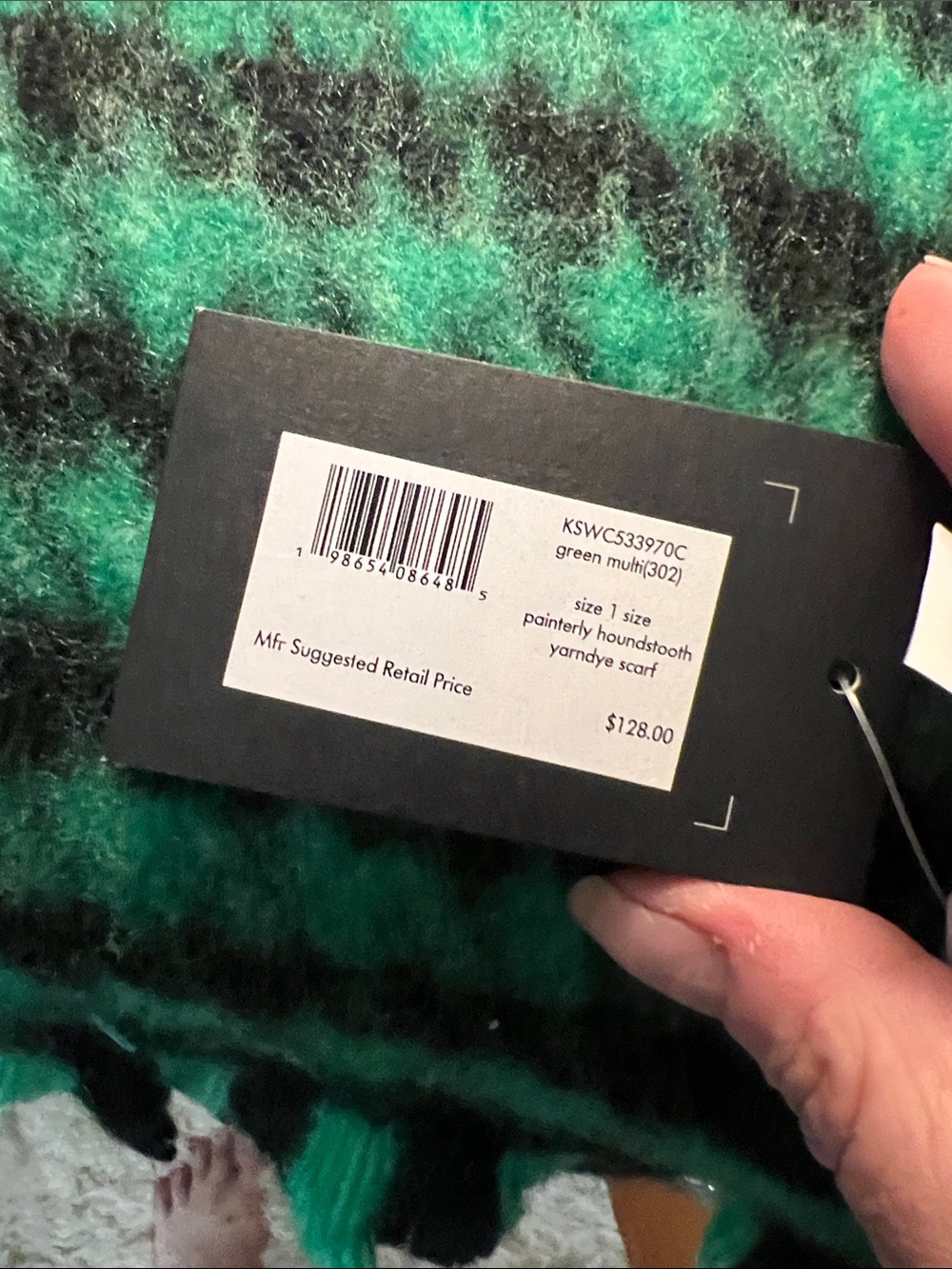 kate spade Green and Black Houndstooth Fringed Scarf - Picture 4 of 4